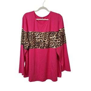 Womens Unbranded 5XL Pullover Long Sleeve Tunic Tee Top Pink Cheetah Stretch